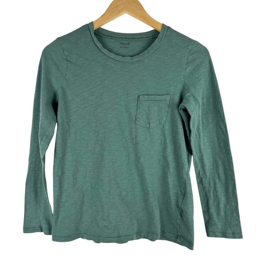 Madewell Forest Green Long Sleeve Pocket T Shirt Size S Cotton Classic